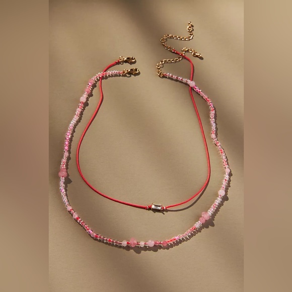 NWT Anthropologie Beaded Cord Necklaces, Set of 2 (PINK,WHITE,GREEN OR ASST) - Picture 2 of 13